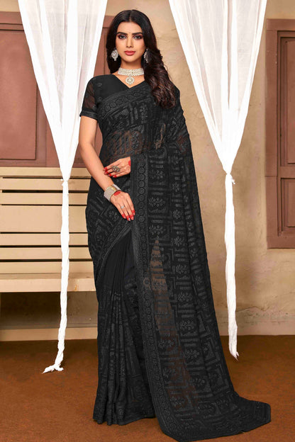 Black Colour Georgette Designer Saree SD1090508