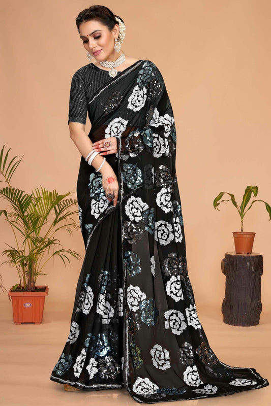 Black Colour Georgette Designer Saree SD1091117