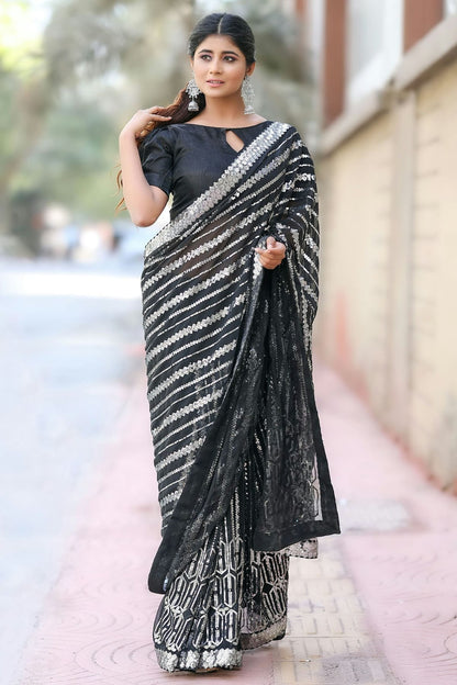 Black Colour Georgette Designer Saree SD1110971