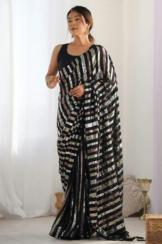 Black Colour Georgette Designer Saree SD1112105