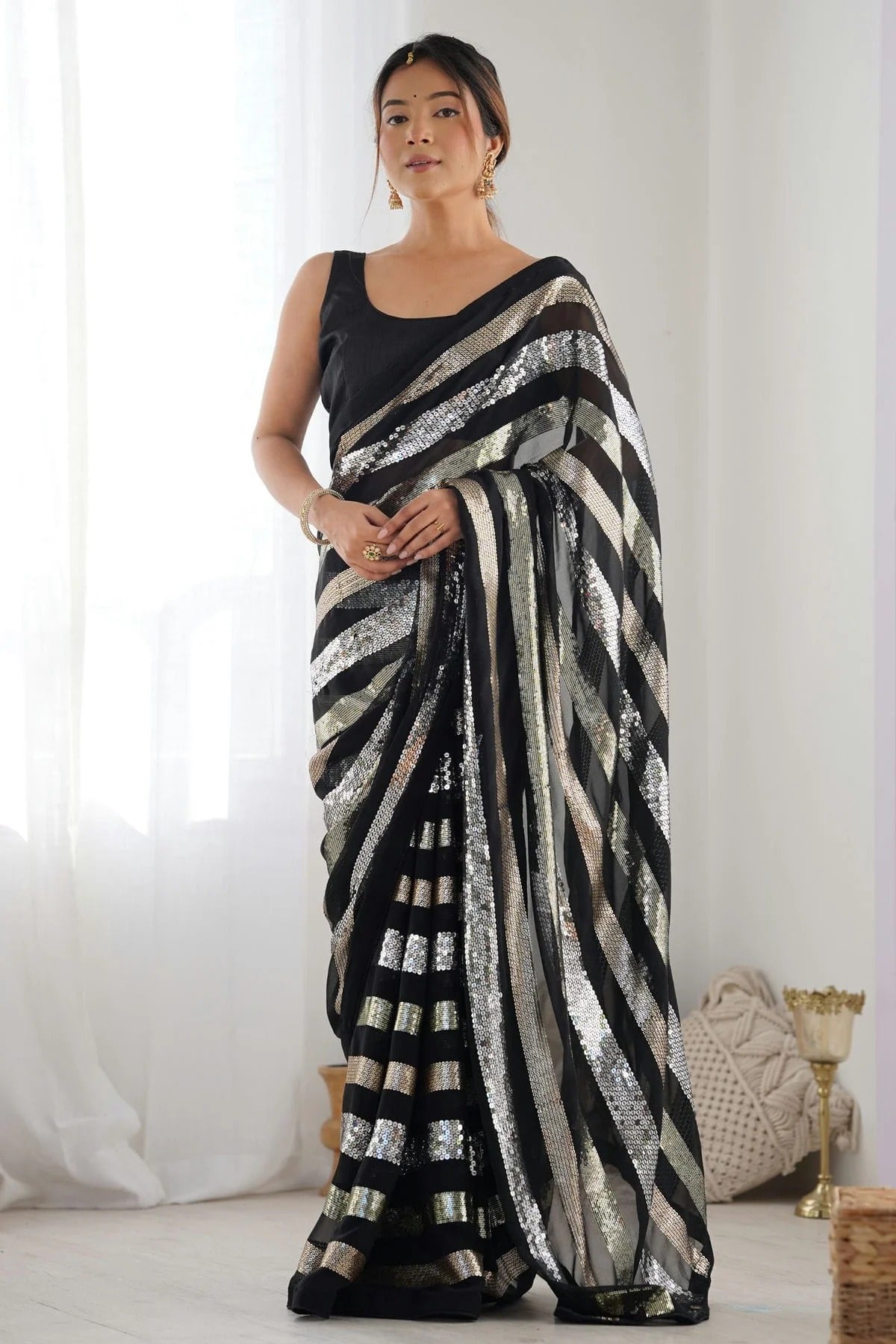 Black Colour Georgette Designer Saree SD1112106