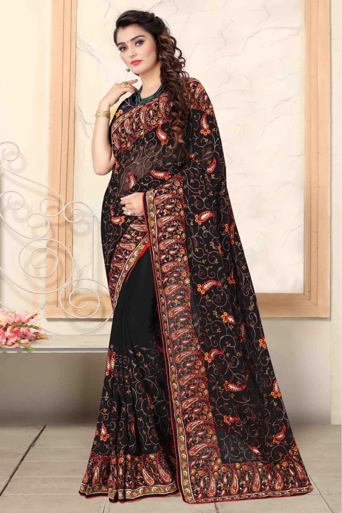 Black Colour Georgette Designer Saree SD1120725