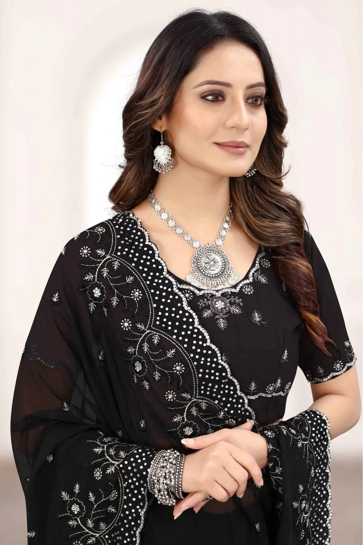 Black Colour Georgette Designer Saree SD1120850 A