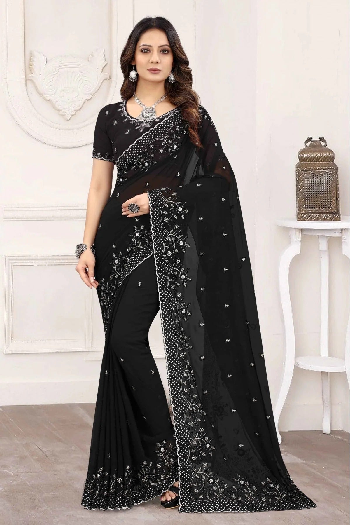 Black Colour Georgette Designer Saree SD1120850