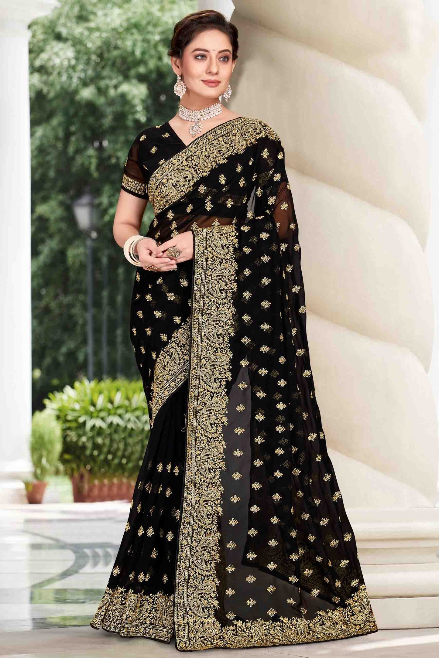 Black Colour Georgette Designer Saree SD1121127