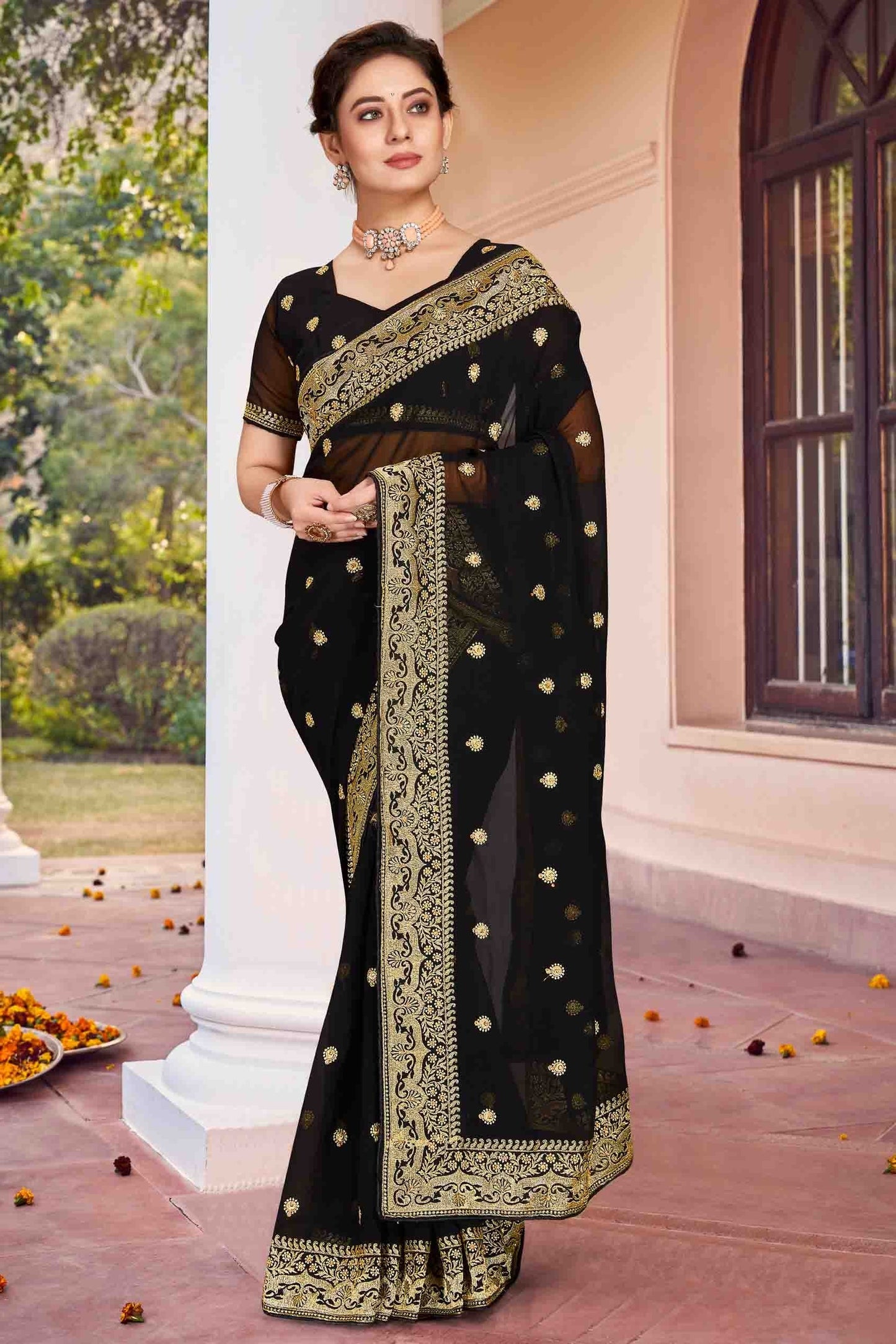 Black Colour Georgette Designer Saree SD1121137