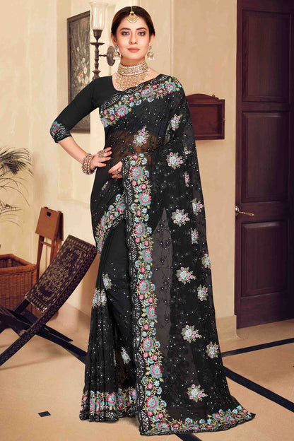 Black Colour Georgette Designer Saree SD1121147