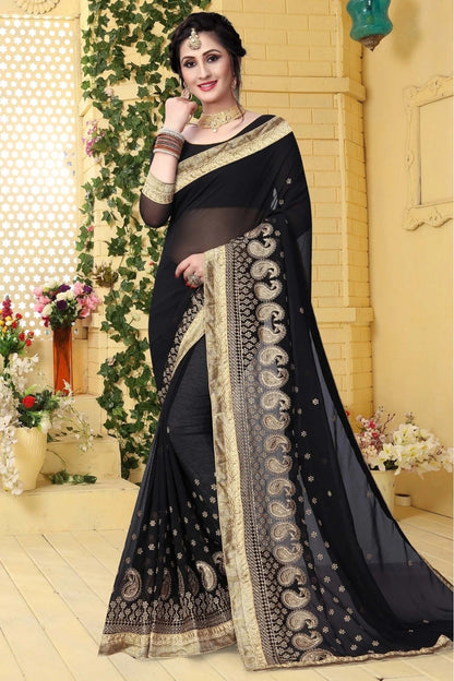 Black Colour Georgette Embroidered Saree SD1120421
