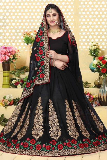 Black Colour Georgette Embroidered Saree SD1120424 A