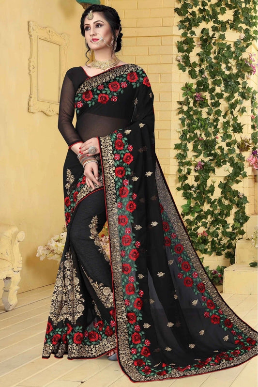 Black Colour Georgette Embroidered Saree SD1120424