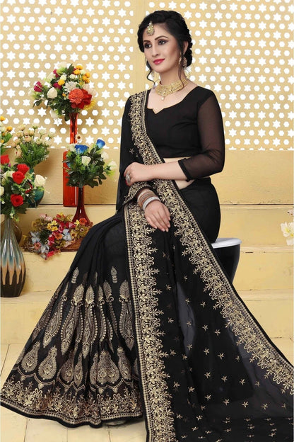 Black Colour Georgette Embroidered Saree SD1120427 A