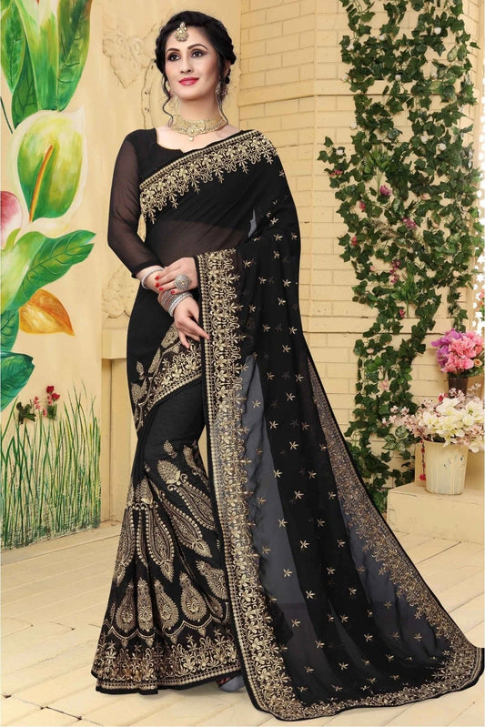 Black Colour Georgette Embroidered Saree SD1120427