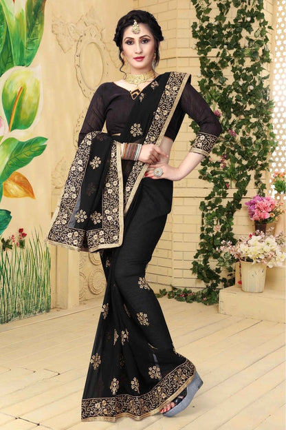 Black Colour Georgette Embroidered Saree SD1120430 A