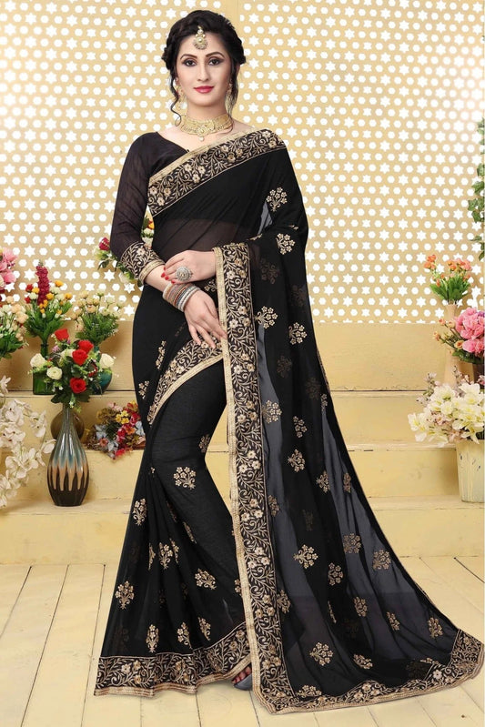 Black Colour Georgette Embroidered Saree SD1120430