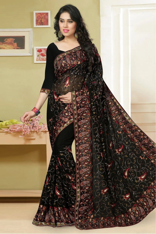 Black Colour Georgette Embroidery Saree SD1120001