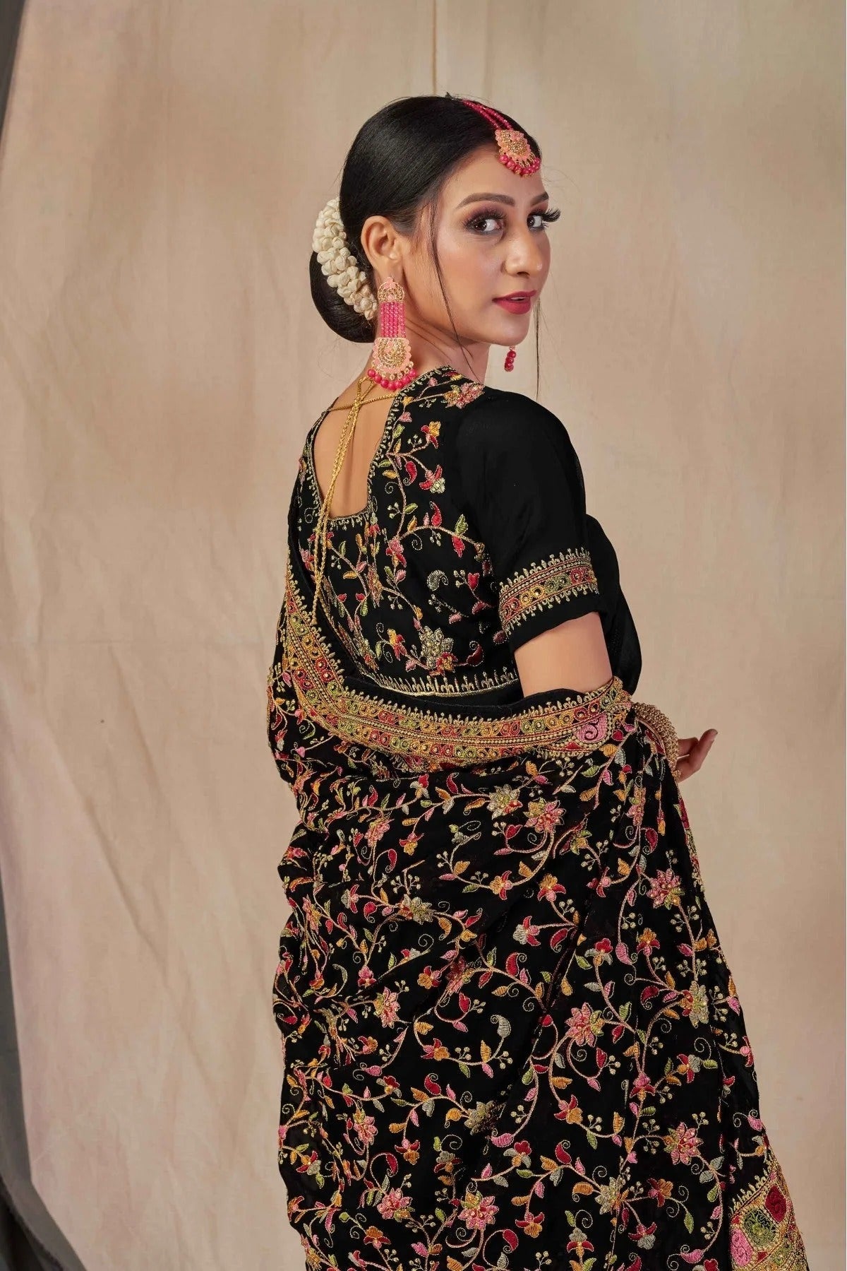 Black Colour Georgette Embroidery Saree SD1120896 A