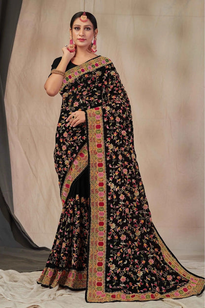 Black Colour Georgette Embroidery Saree SD1120896