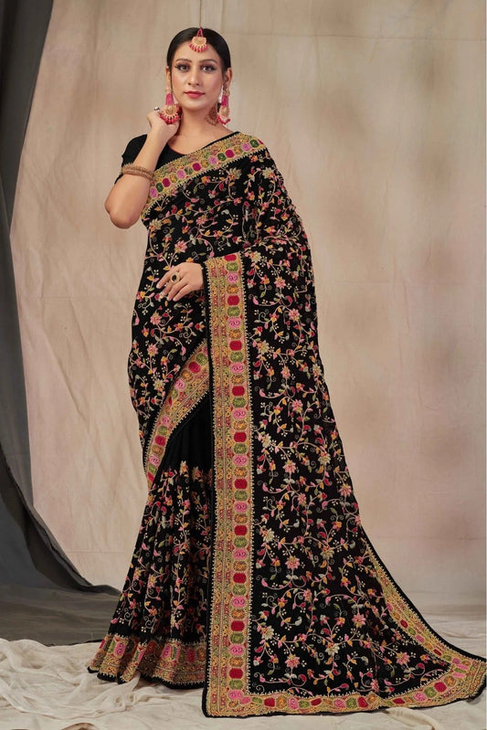 Black Colour Georgette Embroidery Saree SD1120896