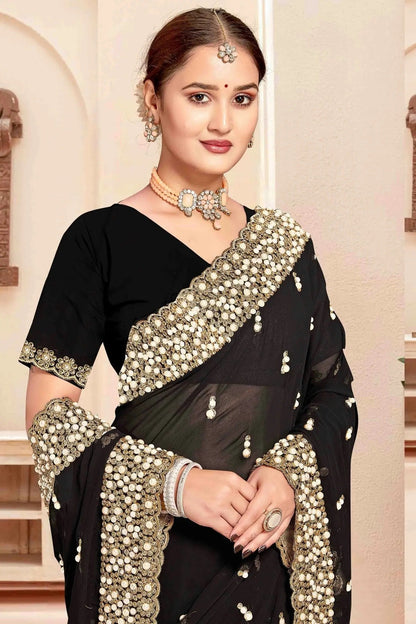 Black Colour Georgette Embroidery Work Designer Saree SD1091242 A