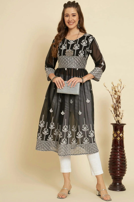 Black Colour Georgette Kurti KR1111041
