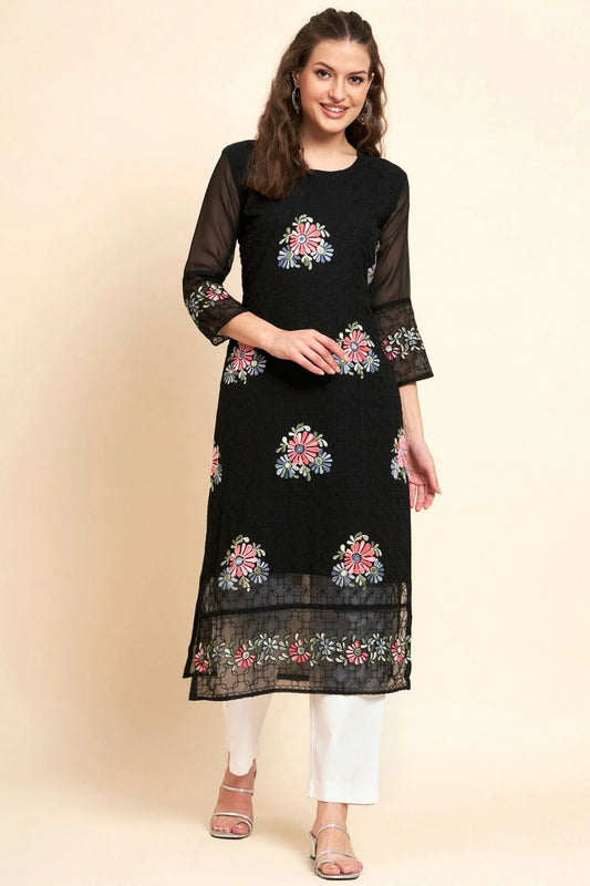 Black Colour Georgette Kurti KR1111060