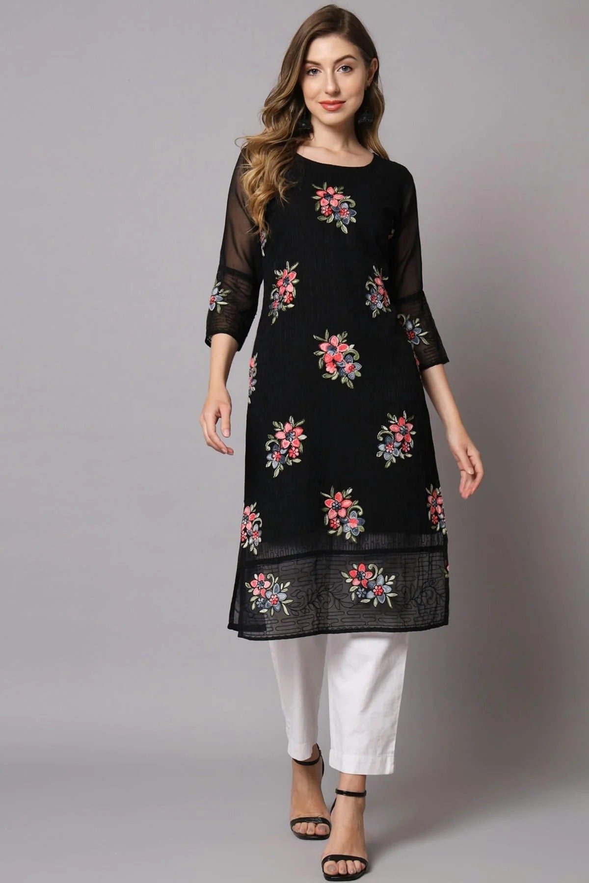 Black Colour Georgette Kurti KR1111209