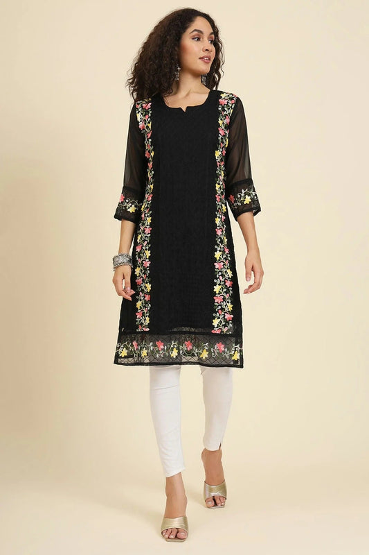 Black Colour Georgette Kurti KR1111236