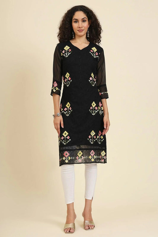Black Colour Georgette Kurti KR1111249