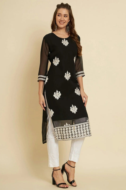 Black Colour Georgette Kurti KR1111265