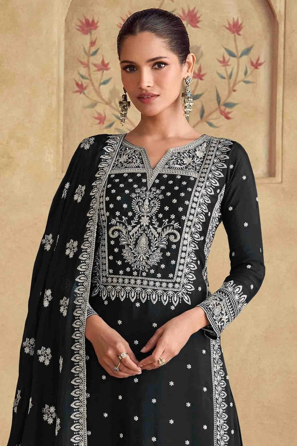 Black Colour Georgette Palazzo Pant Suit SM1112959 A