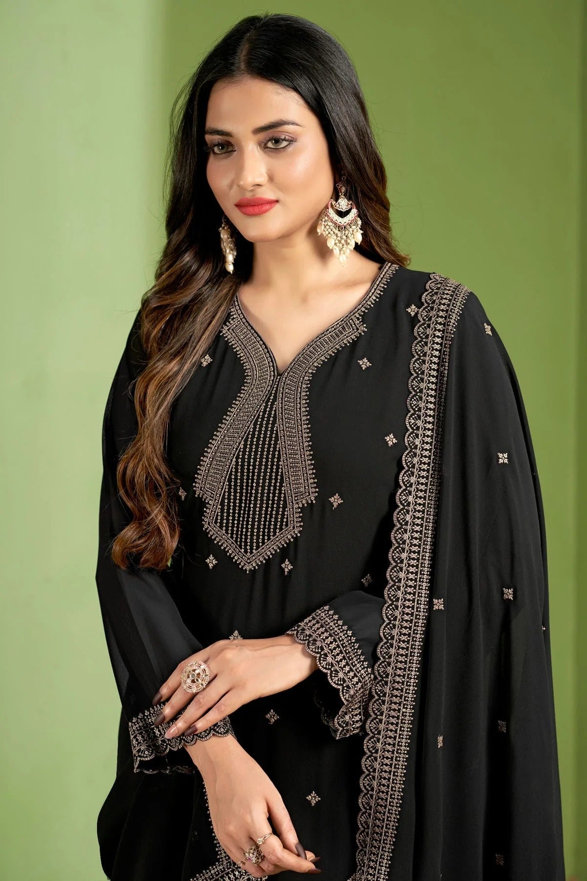 Black Colour Georgette Pant Style Suit SM1110647 A