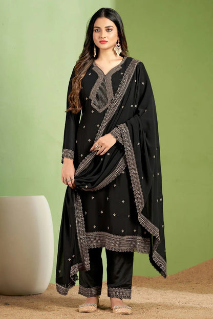 Black Colour Georgette Pant Style Suit SM1110647