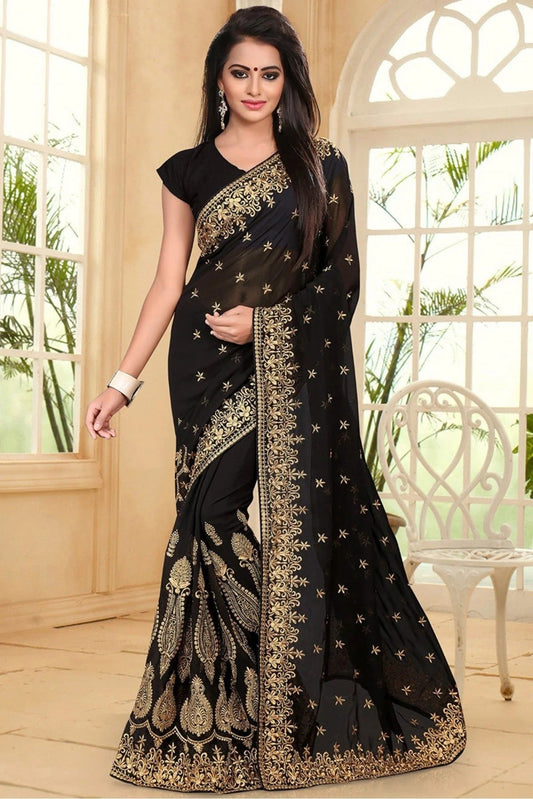 Black Colour Georgette Party Wear Saree SD1120398