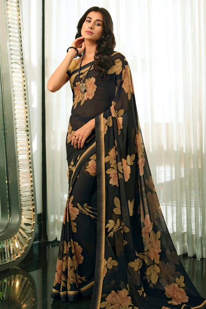 Black Colour Georgette Printed Saree SD1180043