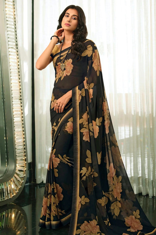 Black Colour Georgette Printed Saree SD1180043