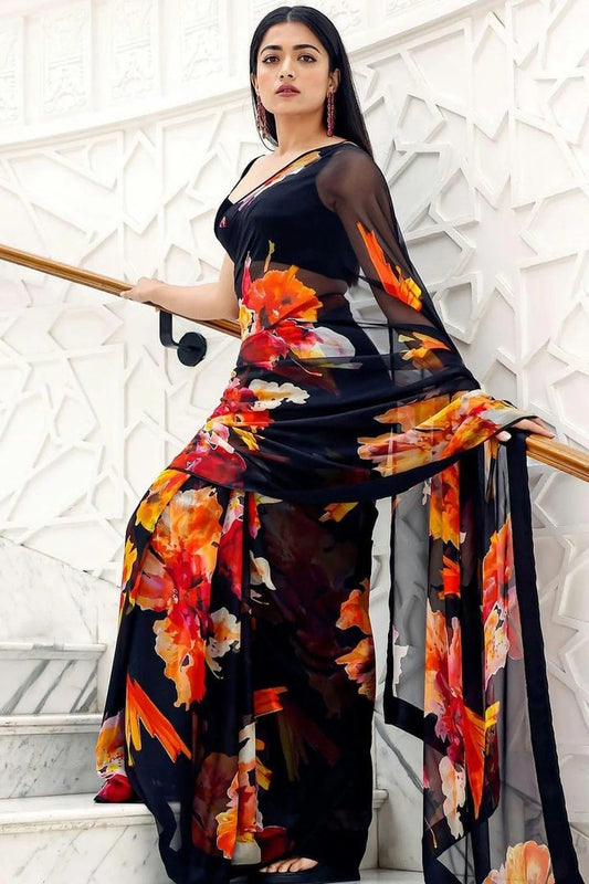 Black Colour Georgette Printed Saree SD1180125