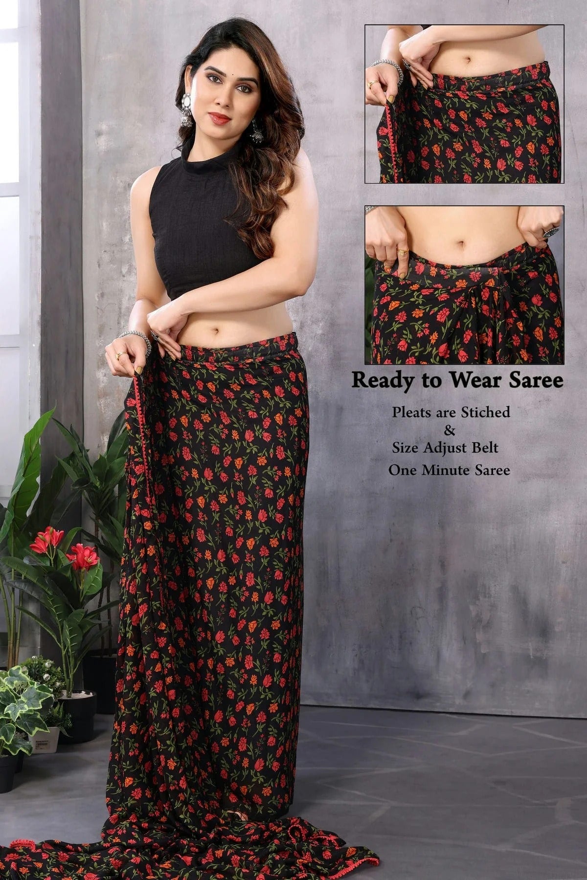 Black Colour Georgette Ready To Wear Saree SD1180021 A