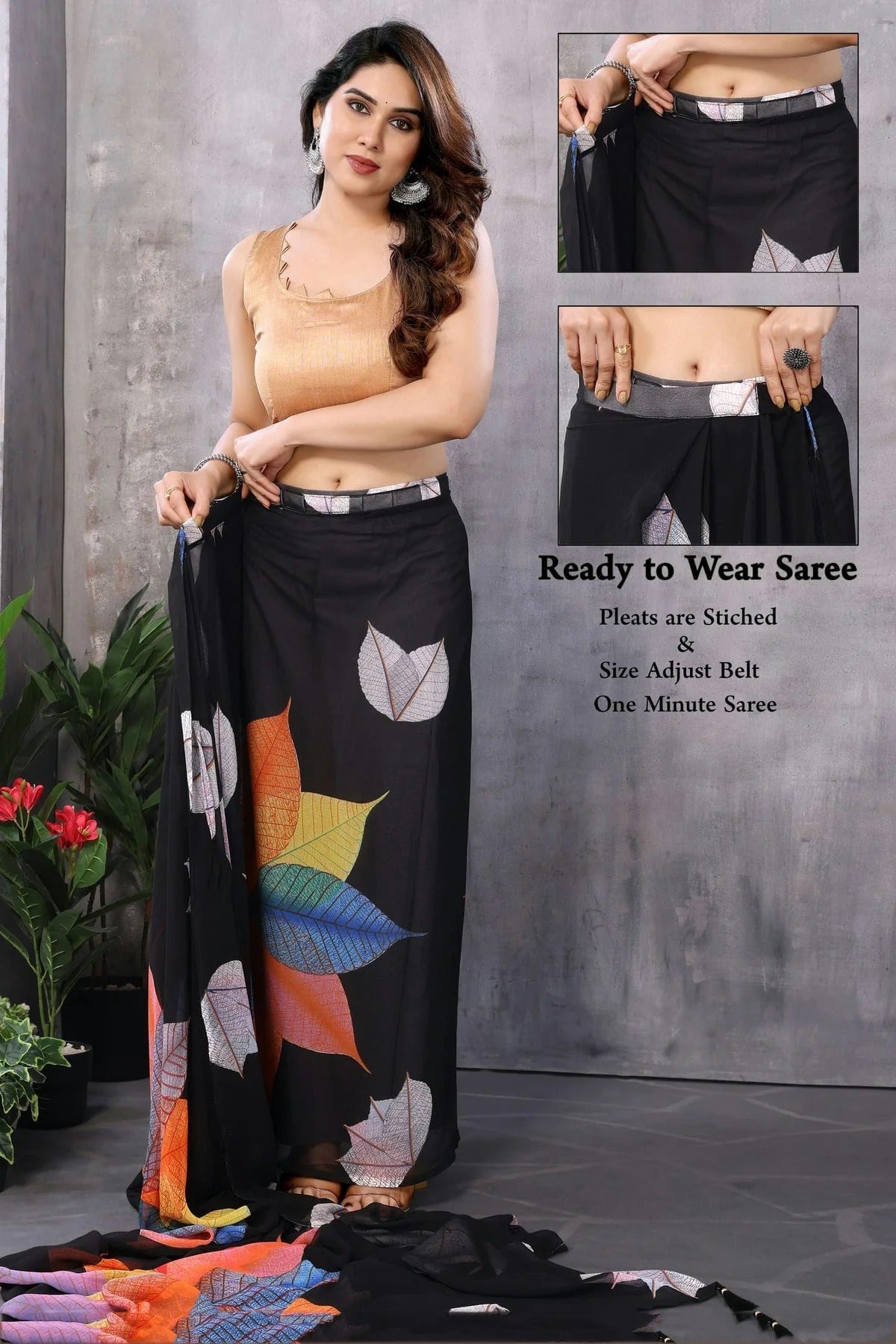 Black Colour Georgette Ready To Wear Saree SD1180024 A