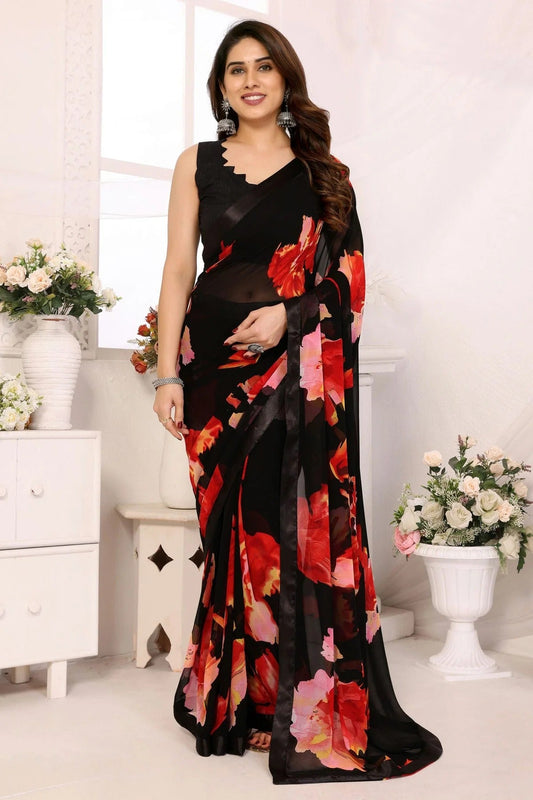 Black Colour Georgette Ready To Wear Saree SD1180036