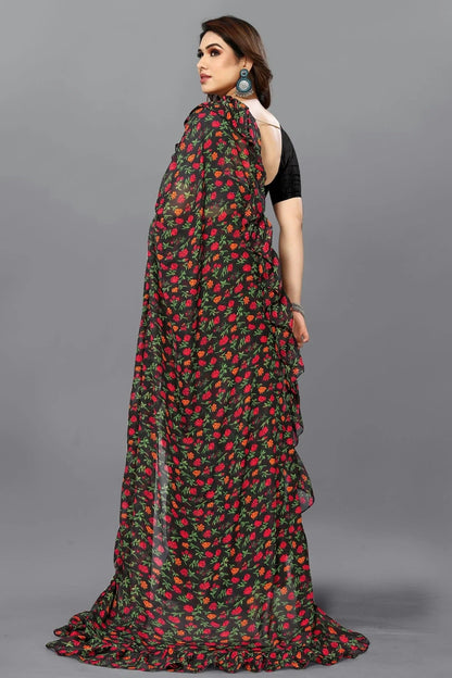 Black Colour Georgette Ruffle Saree SD1180111 A