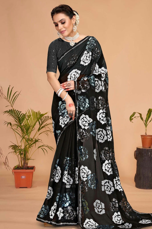 Black Colour Georgette Saree SD1090732