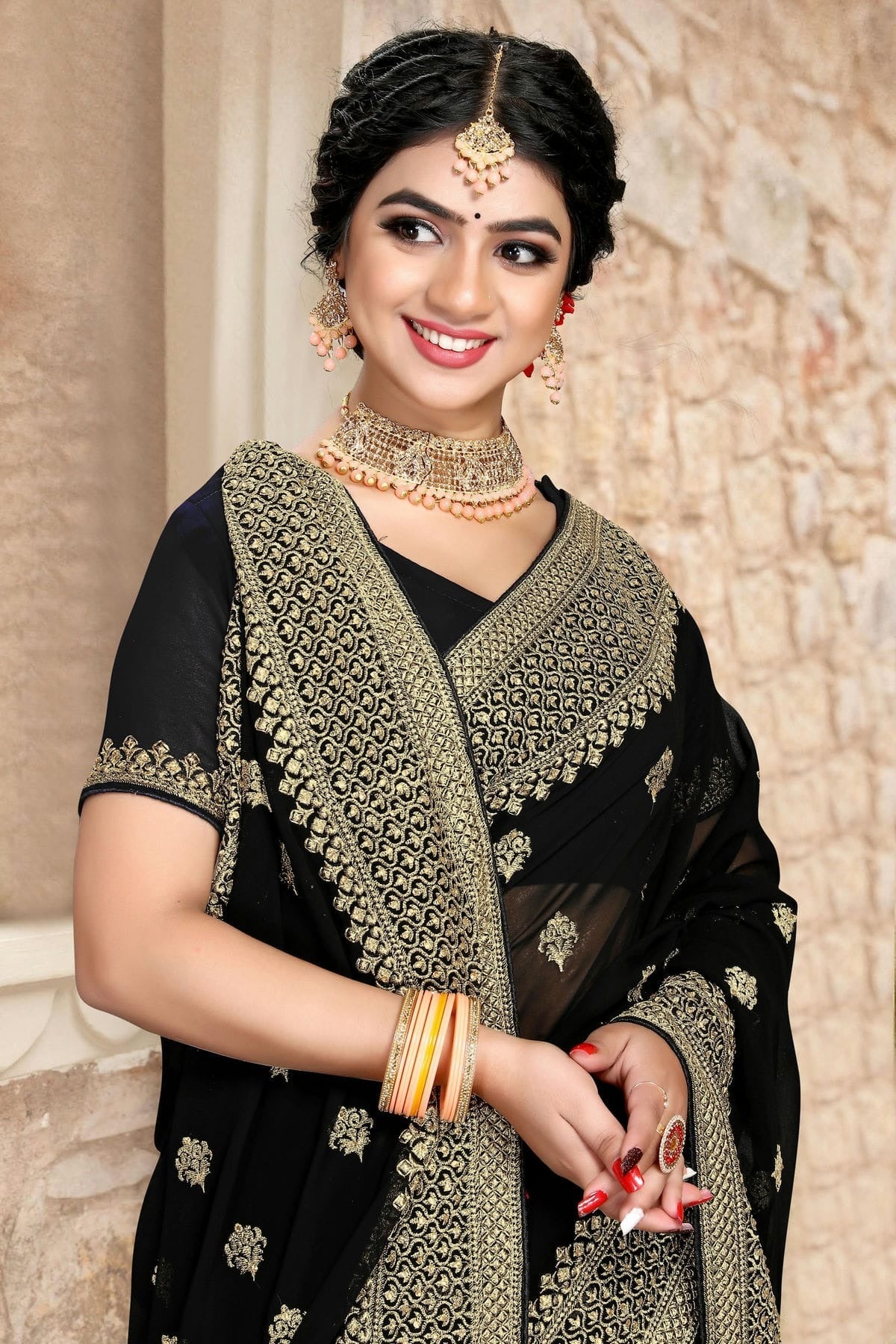 Black Colour Georgette Saree SD1090788 A