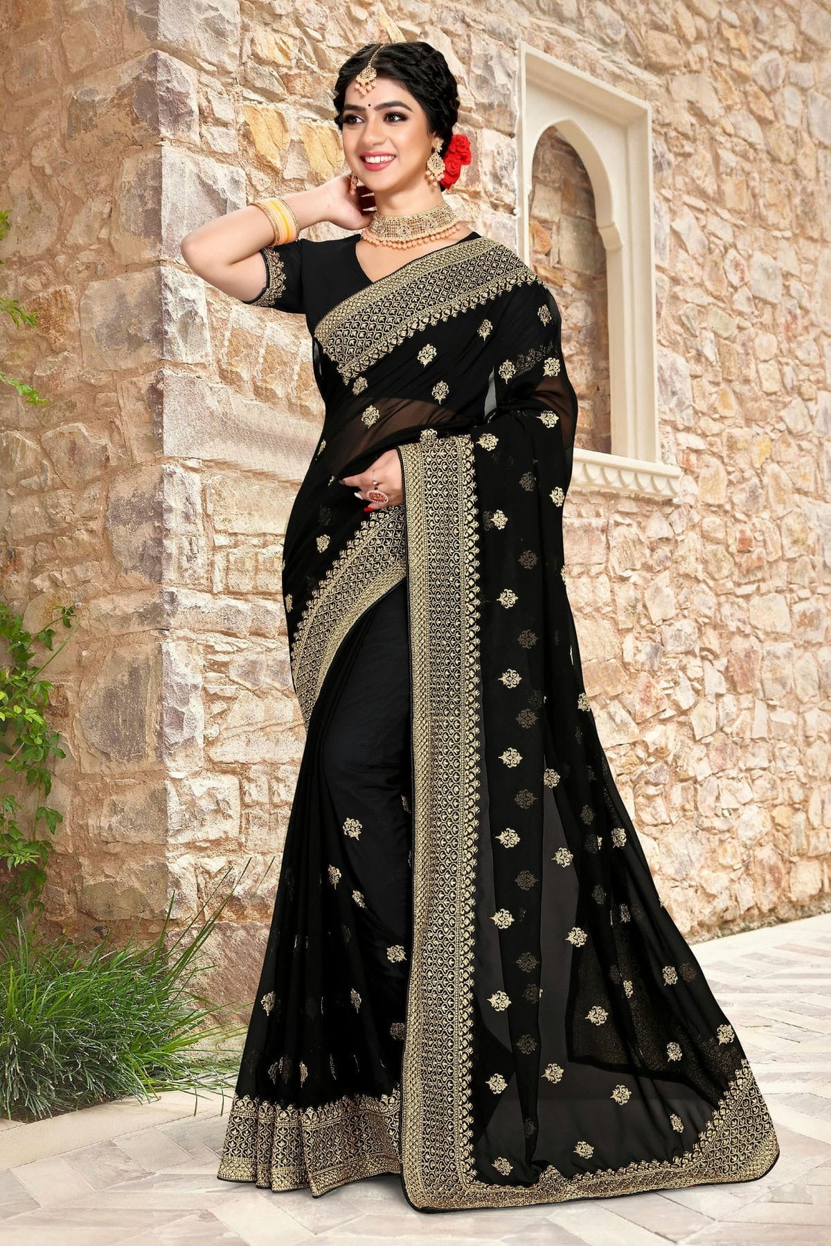 Black Colour Georgette Saree SD1090788