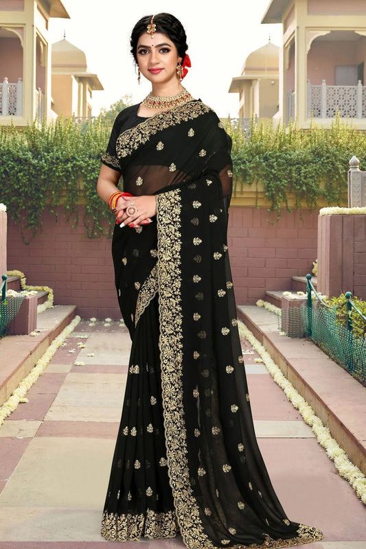 Black Colour Georgette Saree SD1090796