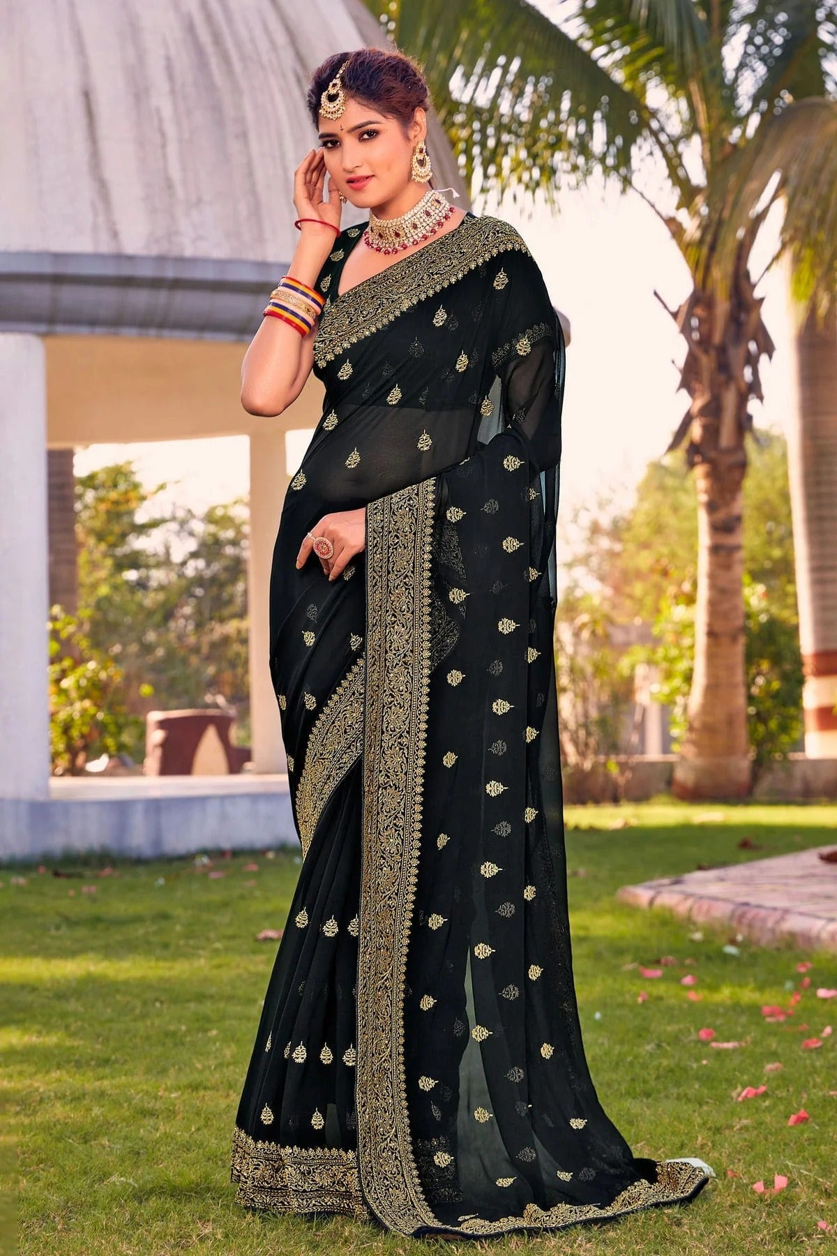 Black Colour Georgette Saree SD1090804