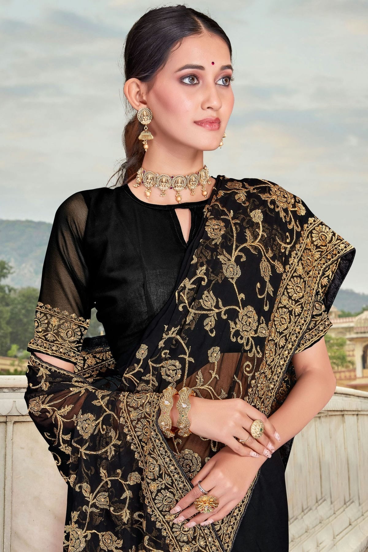 Black Colour Georgette Saree SD1090822 A