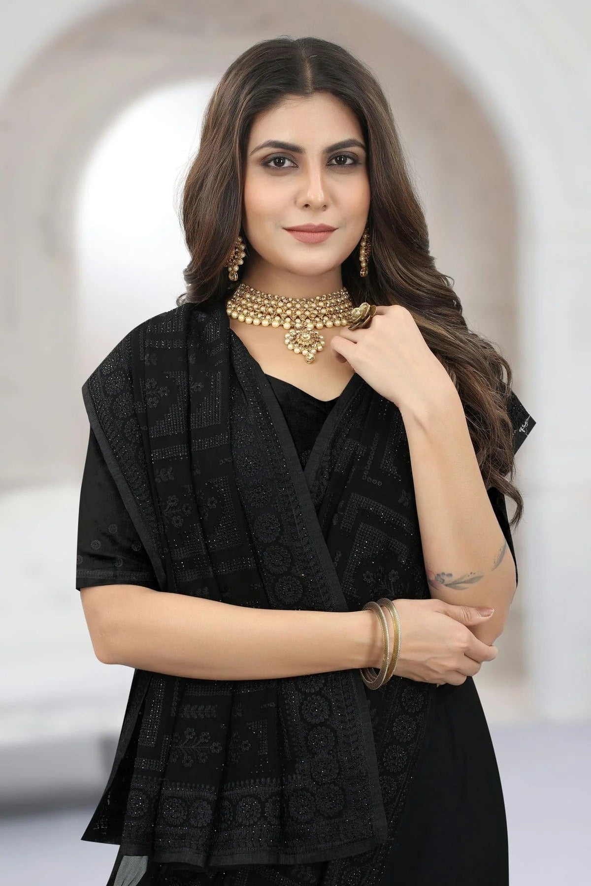 Black Colour Georgette Saree SD1090829 A