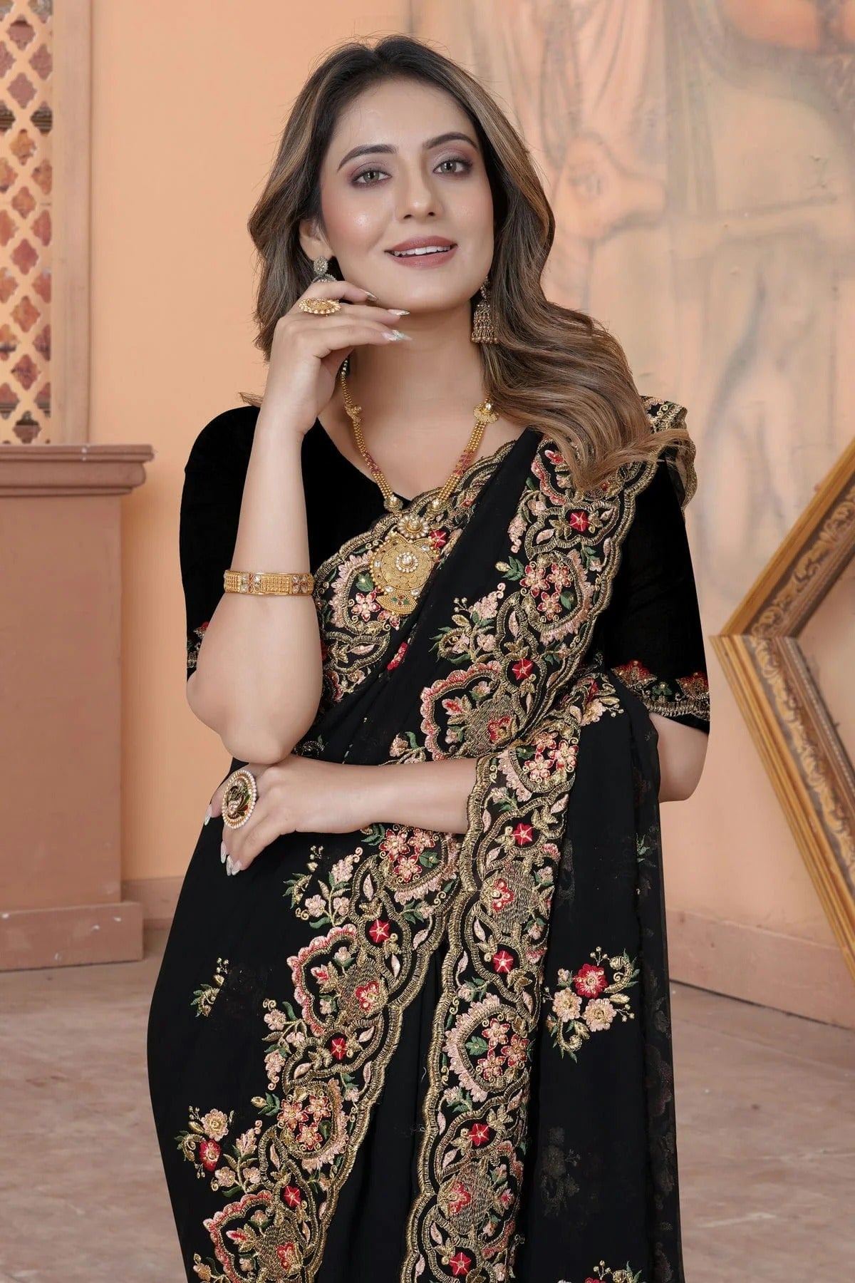 Black Colour Georgette Saree SD1090869 A