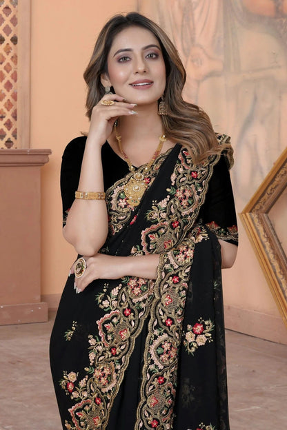 Black Colour Georgette Saree SD1090869 A