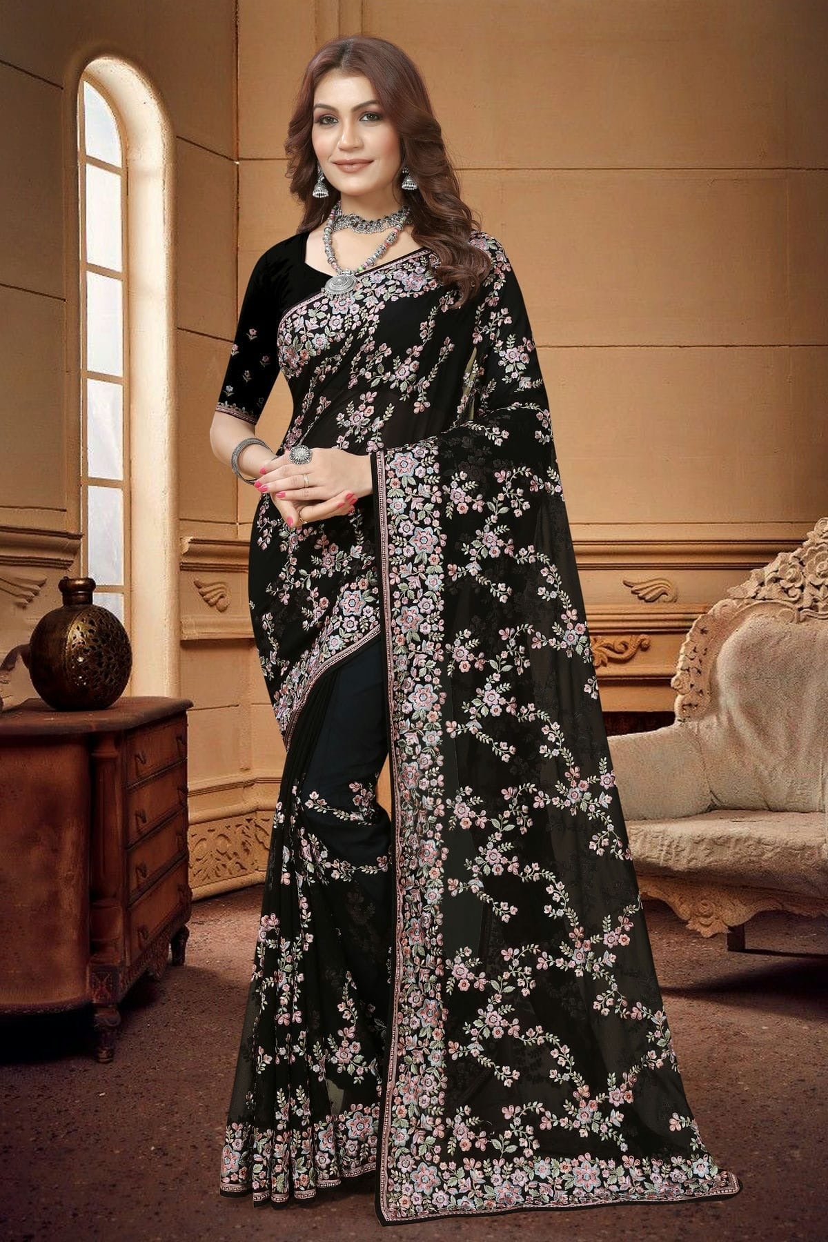 Black Colour Georgette Saree SD1090934